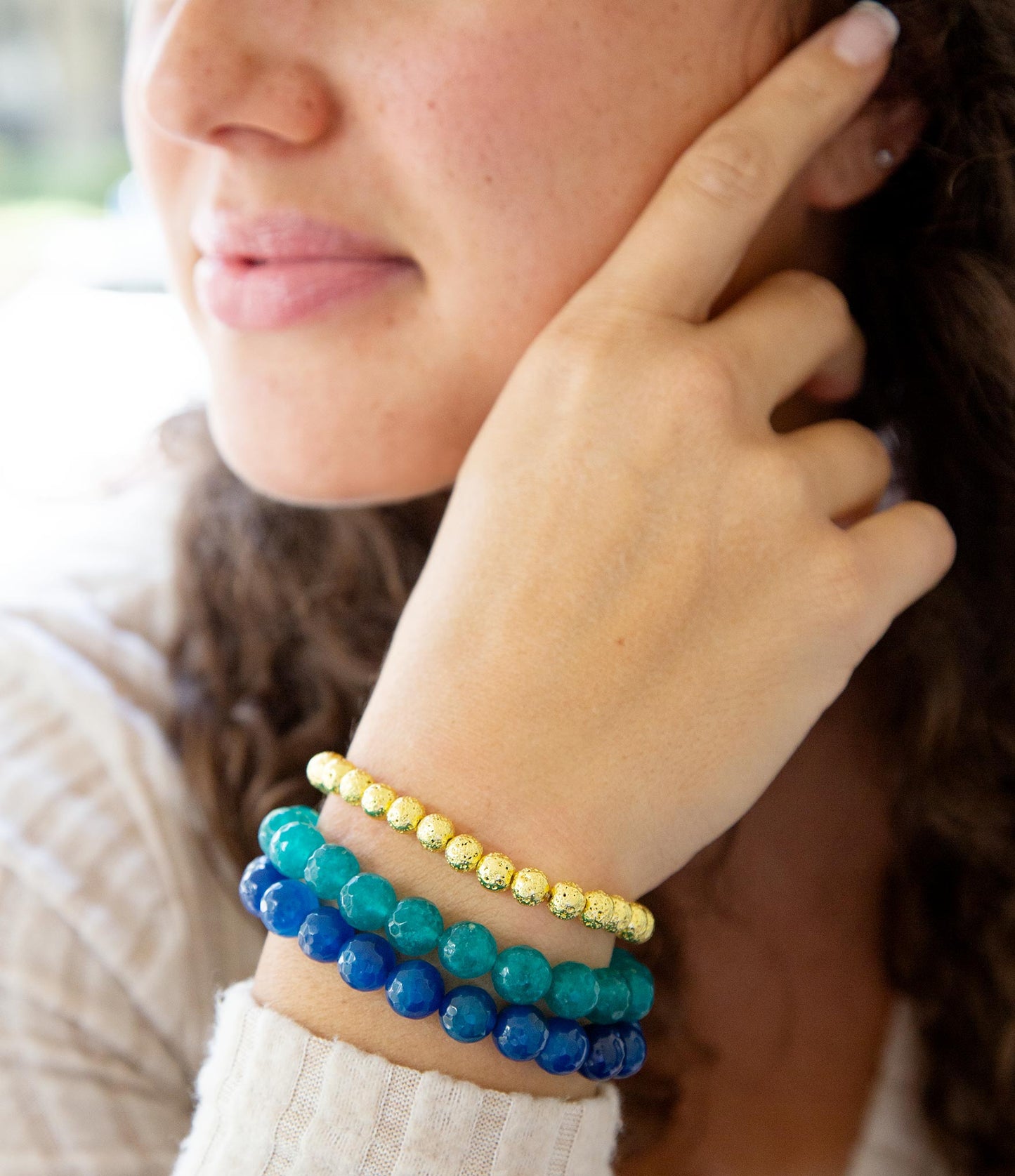Argo Blue Jade Golden Stretch Bracelet Set